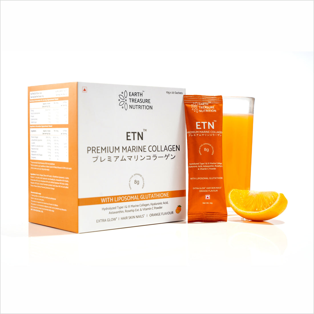 ETN Premium Japanese Marine Collagen | 8g Nano Collagen with Glutathione &amp; Astaxanthin | For Skin, Hair &amp; Joint Health