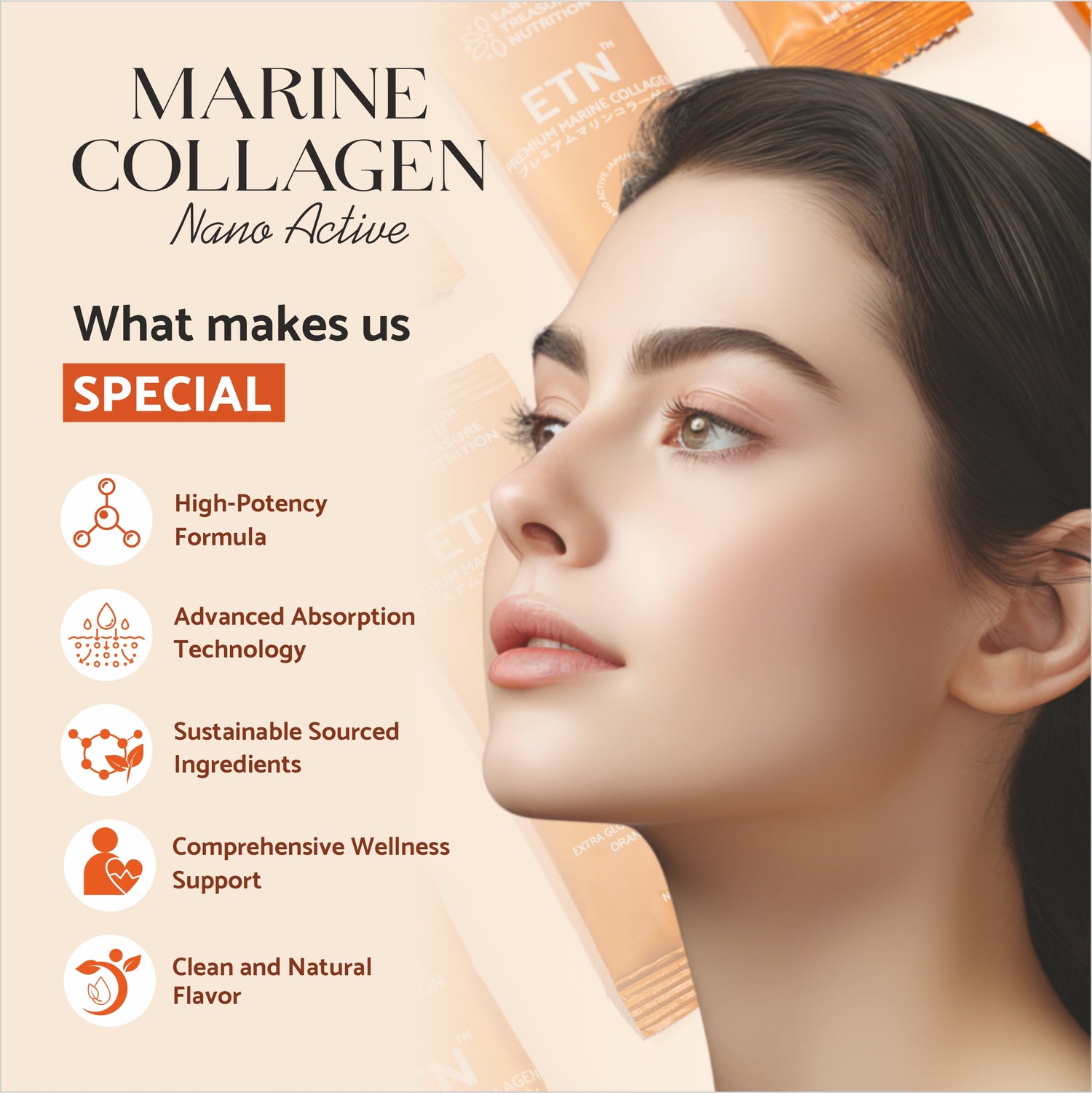 ETN Premium Japanese Marine Collagen | 8g Nano Collagen with Glutathione &amp; Astaxanthin | For Skin, Hair &amp; Joint Health