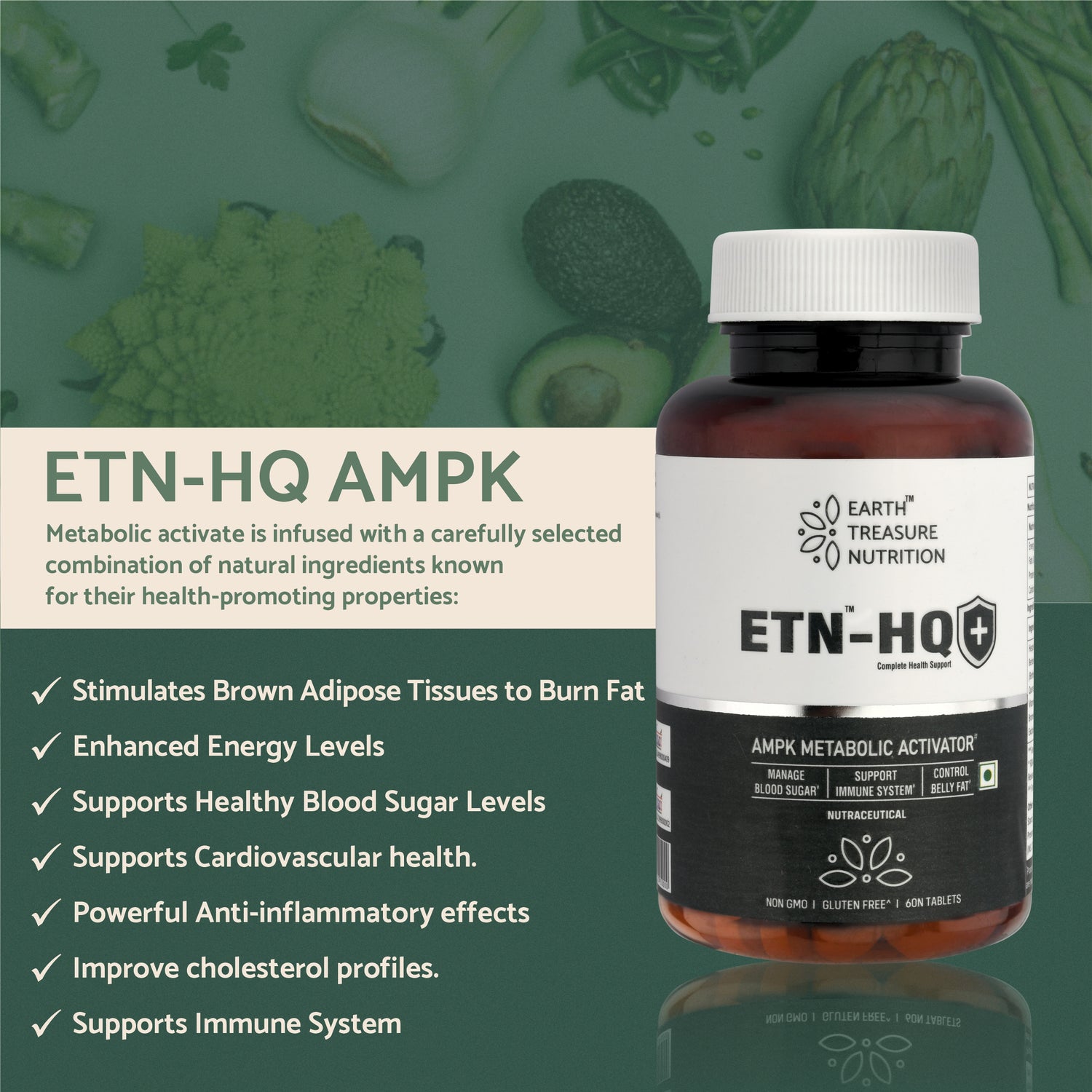 Earth Treasure Nutrition ETN-HQ AMPK Metabolic Activator - Weight Management Supplement for Men &amp; Women, Hesperidin, Berberine, Quercetin, Bromelain, 60 Veg Tablets, Antioxidant Support