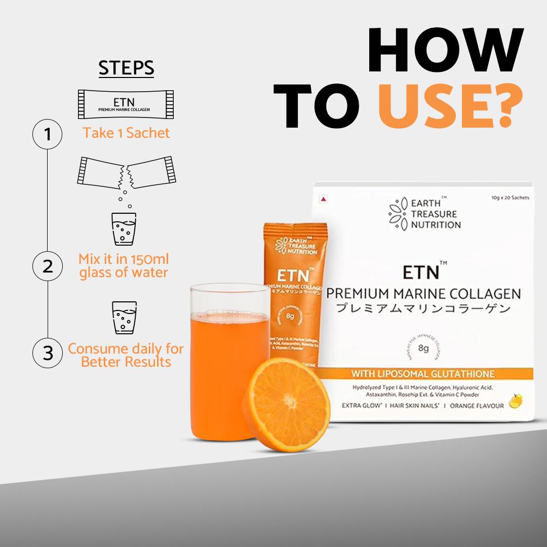 Earth Treasure Nutrition ETN Premium Marine Japanese Collagen Supplements | 8g Nano-Active Collagen Powder for Men &amp; Women | Enhanced Absorption with Liposomal Glutathione &amp; Astaxanthin. for Skin, Hair, Nails &amp; Joint Health