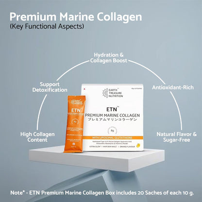 Earth Treasure Nutrition ETN Premium Marine Japanese Collagen Supplements | 8g Nano-Active Collagen Powder for Men &amp; Women | Enhanced Absorption with Liposomal Glutathione &amp; Astaxanthin. for Skin, Hair, Nails &amp; Joint Health